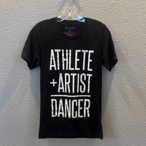 Sugar and Bruno- XS Women’s Black Graphic T-Shirt “Athlete + Artist = Dancer”